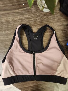 Calvin Klein Blush and Black Front-Zip Sports Bra
